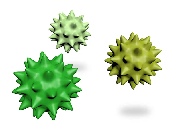 Ilustracja Trzy Zielone Mikroorganizmy Molekularne Białym Tle — Zdjęcie stockowe
