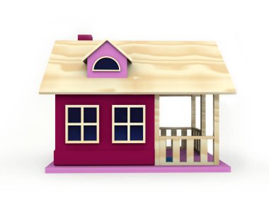 Üç boyutlu illüstrasyon. Minimalist oyuncak evi beyaz arka planda izole edilmiş..