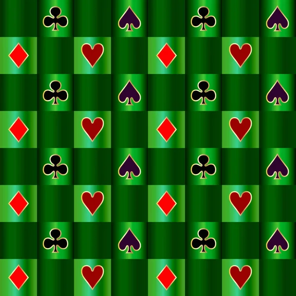 Groene Vector Poker Speelkaarten Pictogrammen Patroon — Stockvector