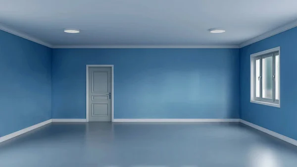 Иллюстрация Пустая Синяя Стена Дверью — стоковое фото
