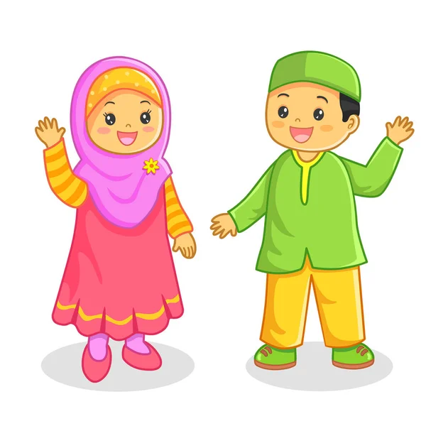 Muslim Boy Girl White Background Character Design Vector Illustration Cartoon — Stock Vector