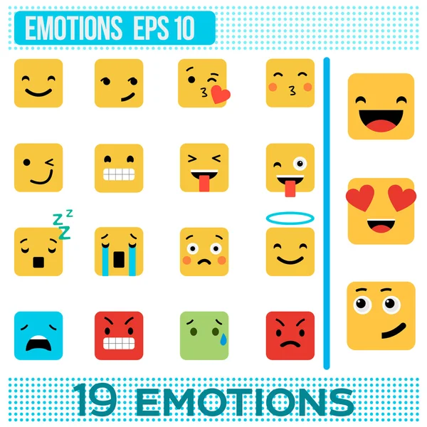 Square emotions. Yellow Smileys. Emoji flat design. vector illustration. Set of cute emoticons. A set of emotions.