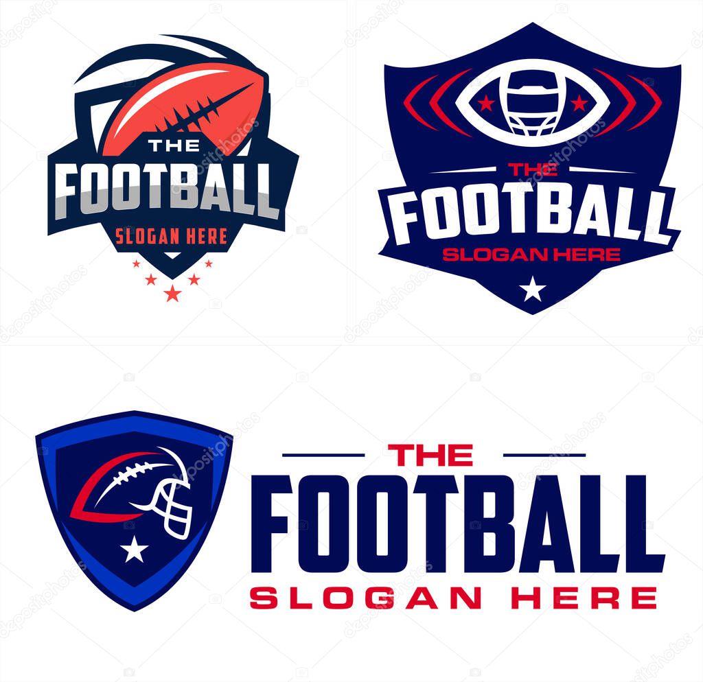 Red blue navy star rugby american football shield badge logo design line vector suitable for sport mail team coaching competition champion game league