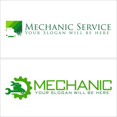 Teçhizatlı ve çim biçme makinesi logosuna sahip tamirci servisi