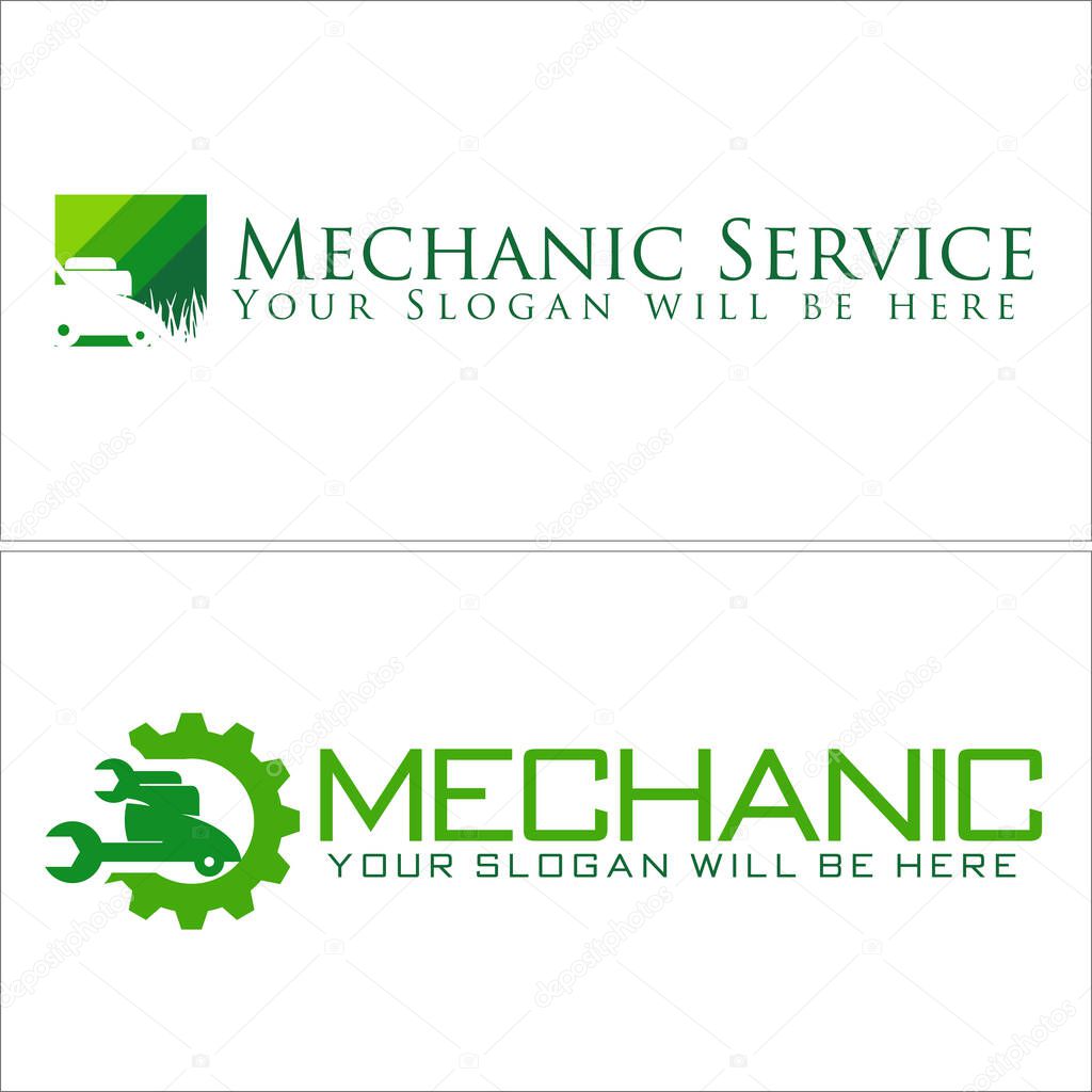 Green grass icon symbol initial gear machine plant motor cutting modern logo design template suitable for Landscaping Mechanic Service Mower Mechanic Market maintenance garden outdoor technology