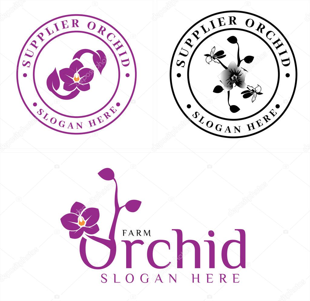 Beautiful orchid flower farm logo design 