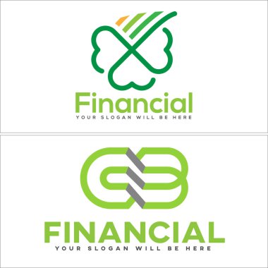 İkona yeşil yonca yapraklı finansman. Çiçek doğası. İlk harf modern logo tasarımı.