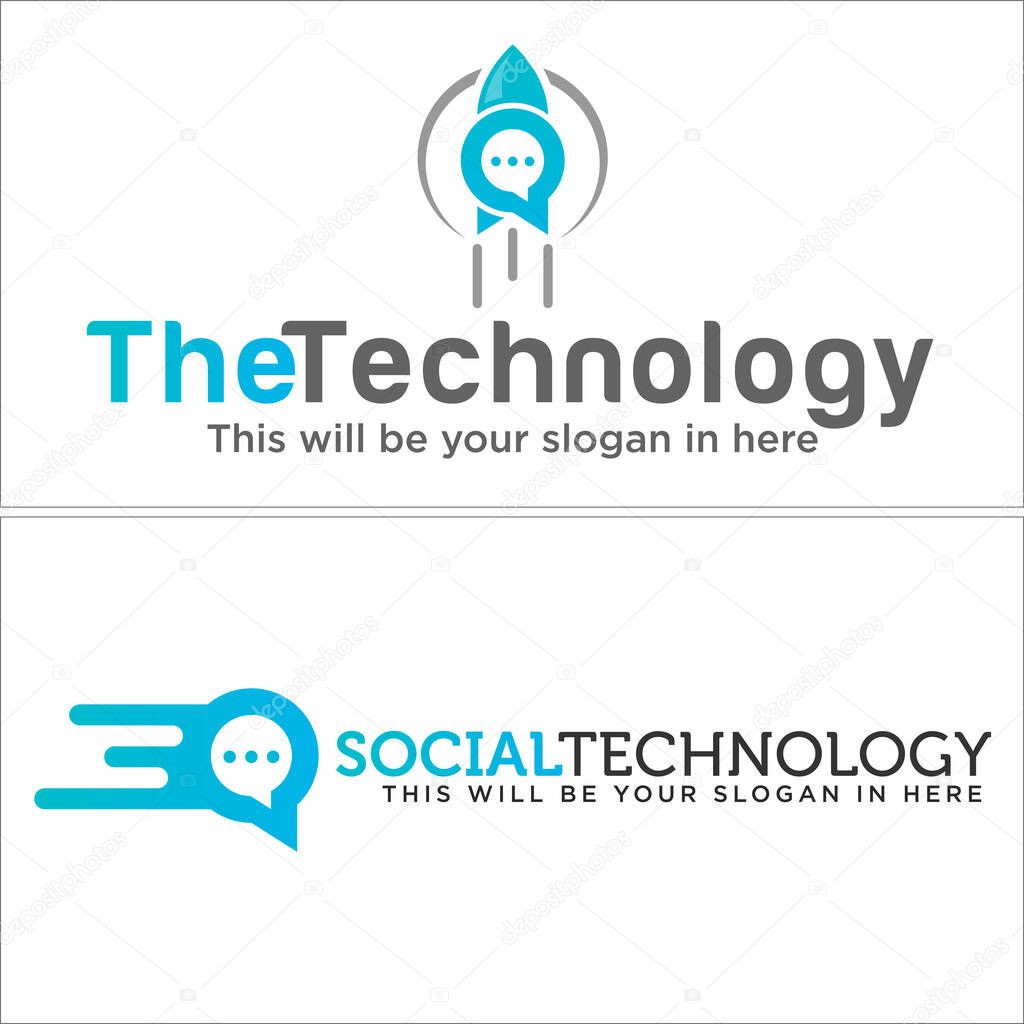 Blue gray black rocket bubble chat icon message chat fast speech talk chatting communication modern logo design concept suitable for technology platform company business social media telecommunication