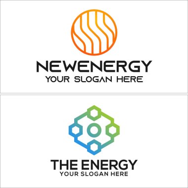 Çember dalga ve altıgen bağlantılı sembol logosu tasarımlı enerji üreticisi