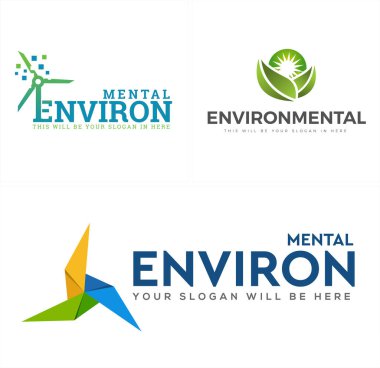 Yel değirmeni ve yaprak güneş yaprağı vektör logosu tasarımlı çevre