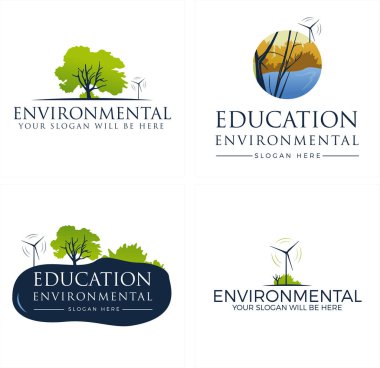 Ağaç dalı çimen yel değirmeni logosu tasarımlı çevre