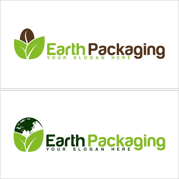 Earth leaf coffee packaging natural logo design — Stock Vector