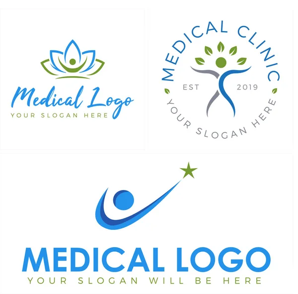 Médico con diseño de logotipo natural de hoja humana — Vector de stock