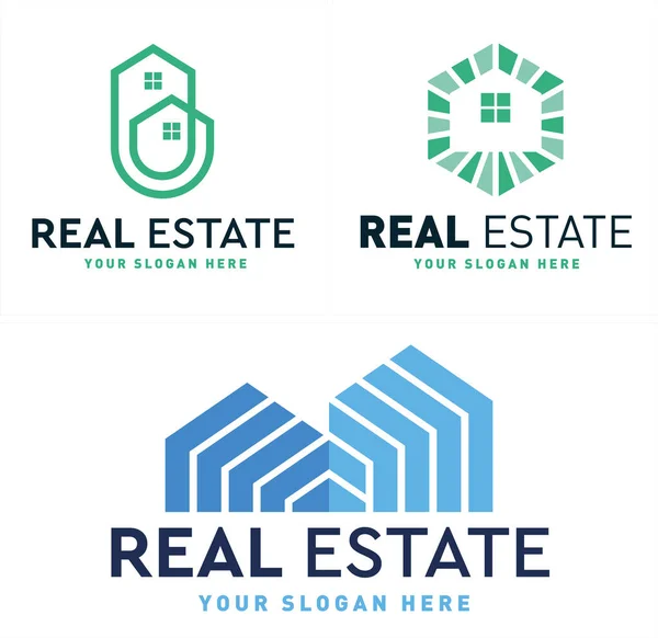 Logo realitní kanceláře s designem vektoru domovské budovy — Stockový vektor