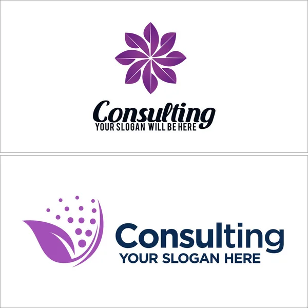 Folha roxa ícone floral consultoria logotipo design — Vetor de Stock