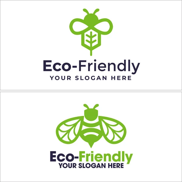 Eco friendly logo with green bee leaves vector design — Stock Vector