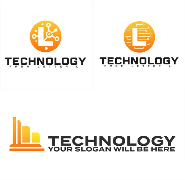 Tecnologia logotipo símbolo vetor ícone letra L circuito de linha e gráfico ícone de design de barra — Vetor de Stock
