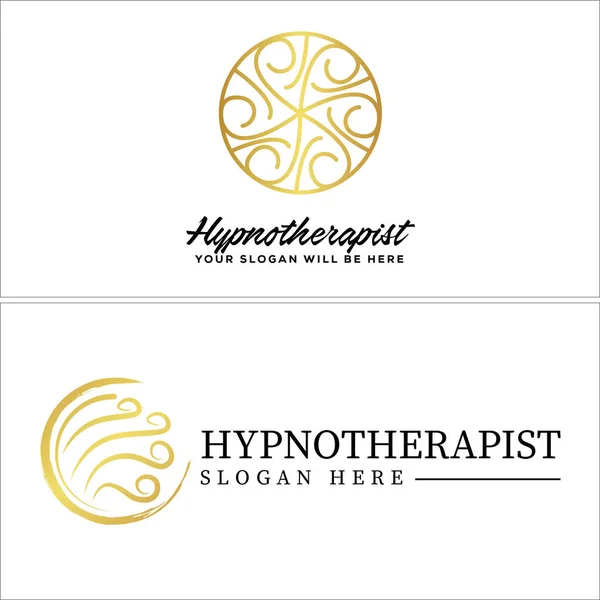 Hipnoterapeuta com ícone de ouro círculo folha ícone símbolo logotipo de luxo — Vetor de Stock