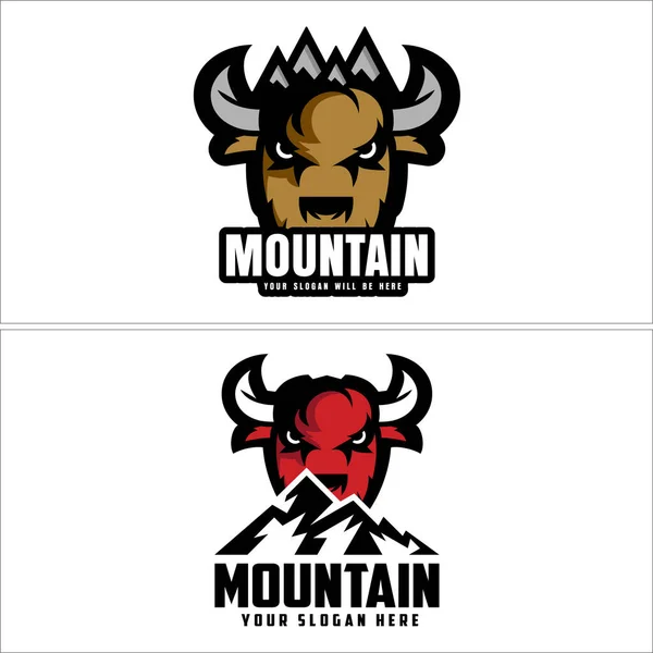 Spor takımı macerası dağ ve bizon logosu tasarımı ile vahşi yaşam — Stok Vektör