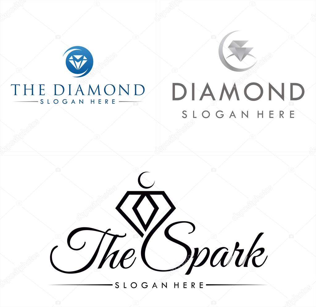 Black blue grey diamond icon symbol linear circle luxury lettering logo design suitable for fashion jewelry product business crystal decoration trendy shiny elegance service workshop company