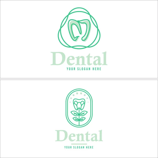 Soins cliniques dentaires conception de logo de plante de dent et de feuille — Image vectorielle