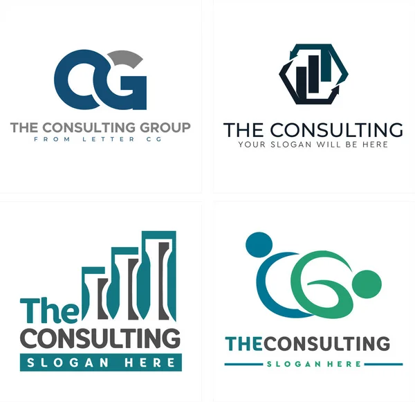 A consultoria com ícone pessoas carta CG e hexágono gráfico de setas logotipo design — Vetor de Stock