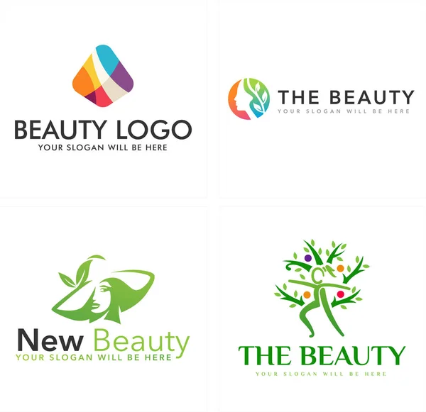 Healthy beauty women natural organic logo design — Stock Vector