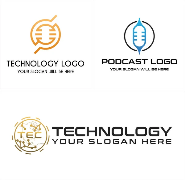 Projeto de logotipo de rede global de tecnologia Podcast —  Vetores de Stock