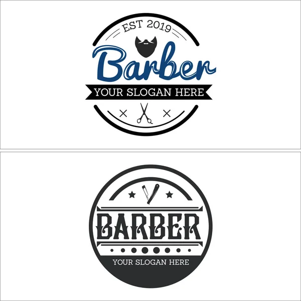 Barbier coiffure ciseaux droite rasoir logo design — Image vectorielle