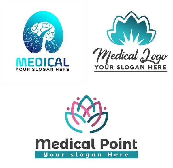 Spa médico con diseño de logotipo de la gente de flor de loto cerebral — Vector de stock