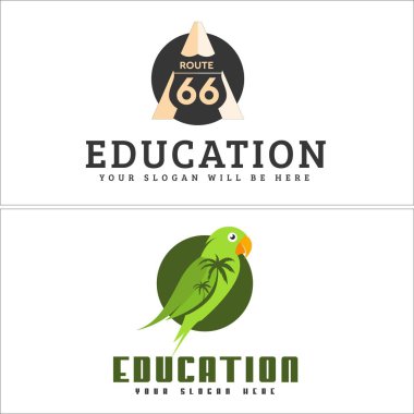 Papağan ağacı ve kalkan koruması olan eğitim logosu 