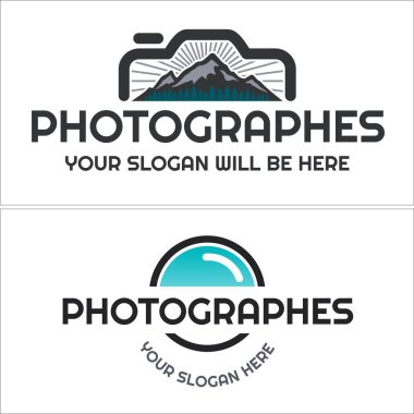 Fotoğraf makinesi dağ manzarası logo tasarımı