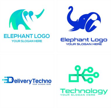 Teknoloji yazılım fili ve teknoloji devre ağı logosu tasarımı