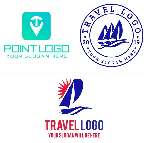 Agencia de viajes vacaciones mar barco logo design — Vector de stock