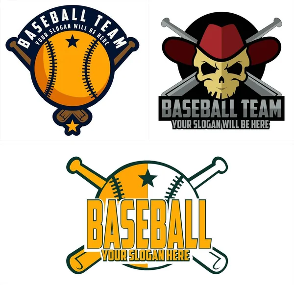 Sport équipe de baseball tête de crâne logo design — Image vectorielle