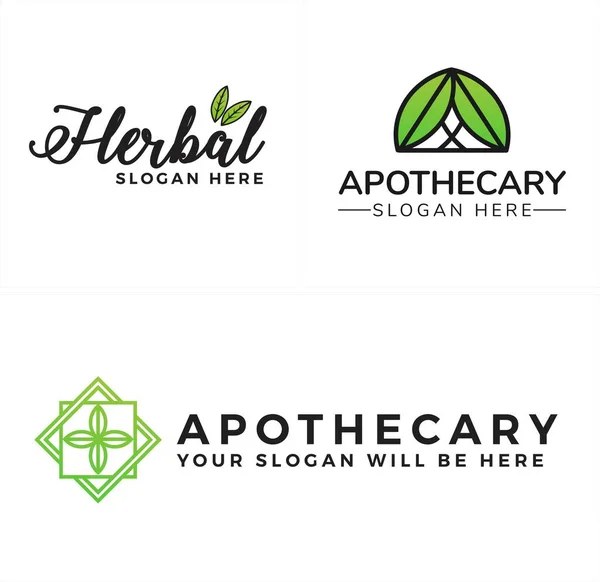 Diseño de logotipo natural de hoja de hierbas boticarias al por menor — Vector de stock