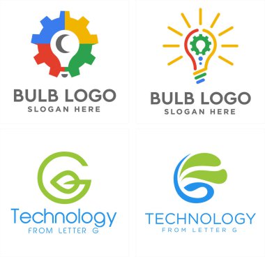 Teknoloji ampul dişli yaprak simgesi logosu tasarımı