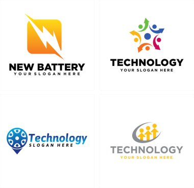 Teknoloji yıldırımı elektrik enerjisi insanlar topluluk logosu tasarımı