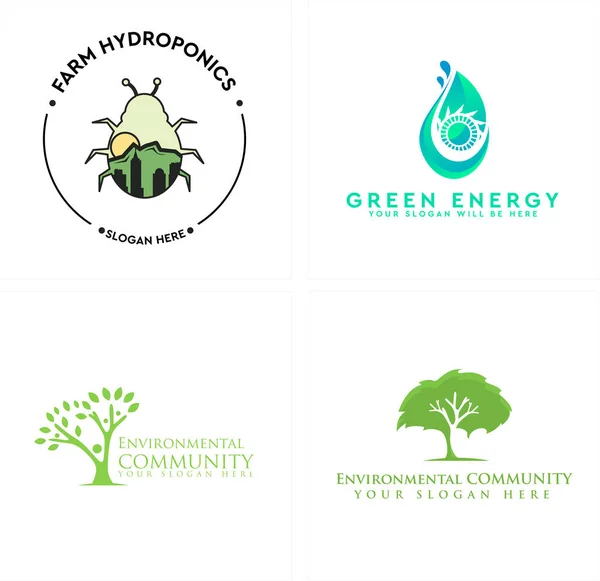 Bauernhof hydroponic Marienkäfer Baum Menschen Ökologie Logo Design — Stockvektor