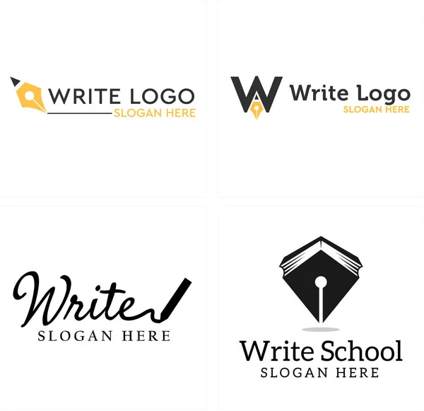 Educación escritura pluma libro escuela logo diseño — Vector de stock