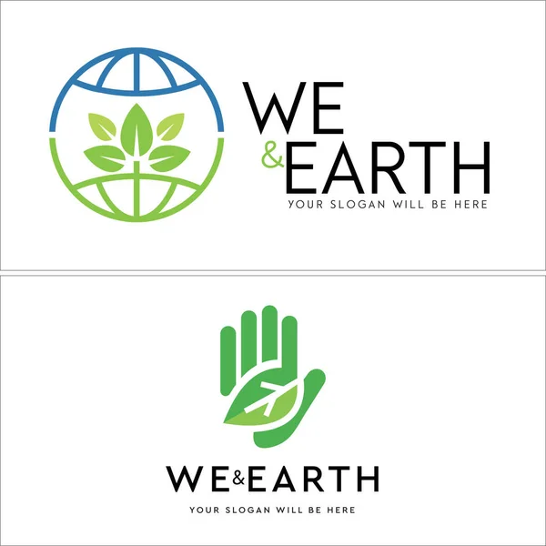 Go green global nature hand leaf logo design — Stockvektor