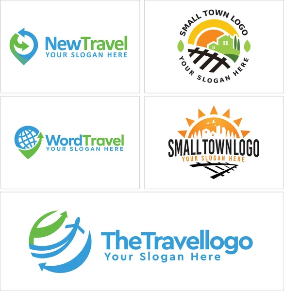 Viagens avião do hotel global logotipo design — Vetor de Stock
