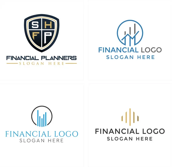 Financial shield chart bar logo design — Stock Vector