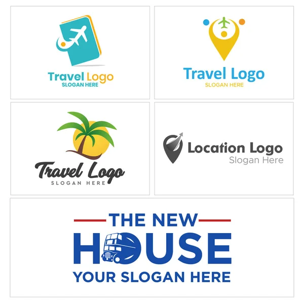 Nokta seyahat uçak broşu ve otobüs tatil logosu tasarımı — Stok Vektör