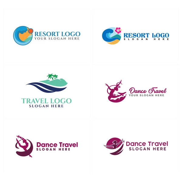 Diseño del logo Resort Sea Travel Dance Mujer — Vector de stock