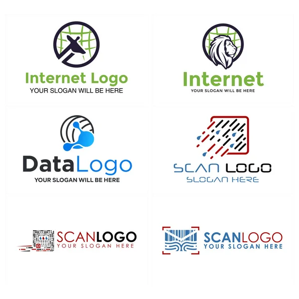 Technology network scan data logo design — Stock Vector