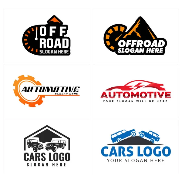 Automóvil de coches off-road montaña aventura logo design — Vector de stock