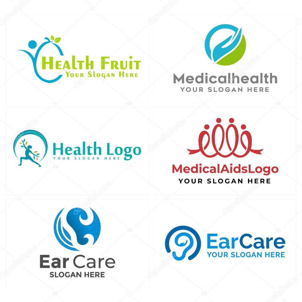 Medical logo design people ear hand with woman leaf illustration vector suitable for pharmaceutical health nature hospital