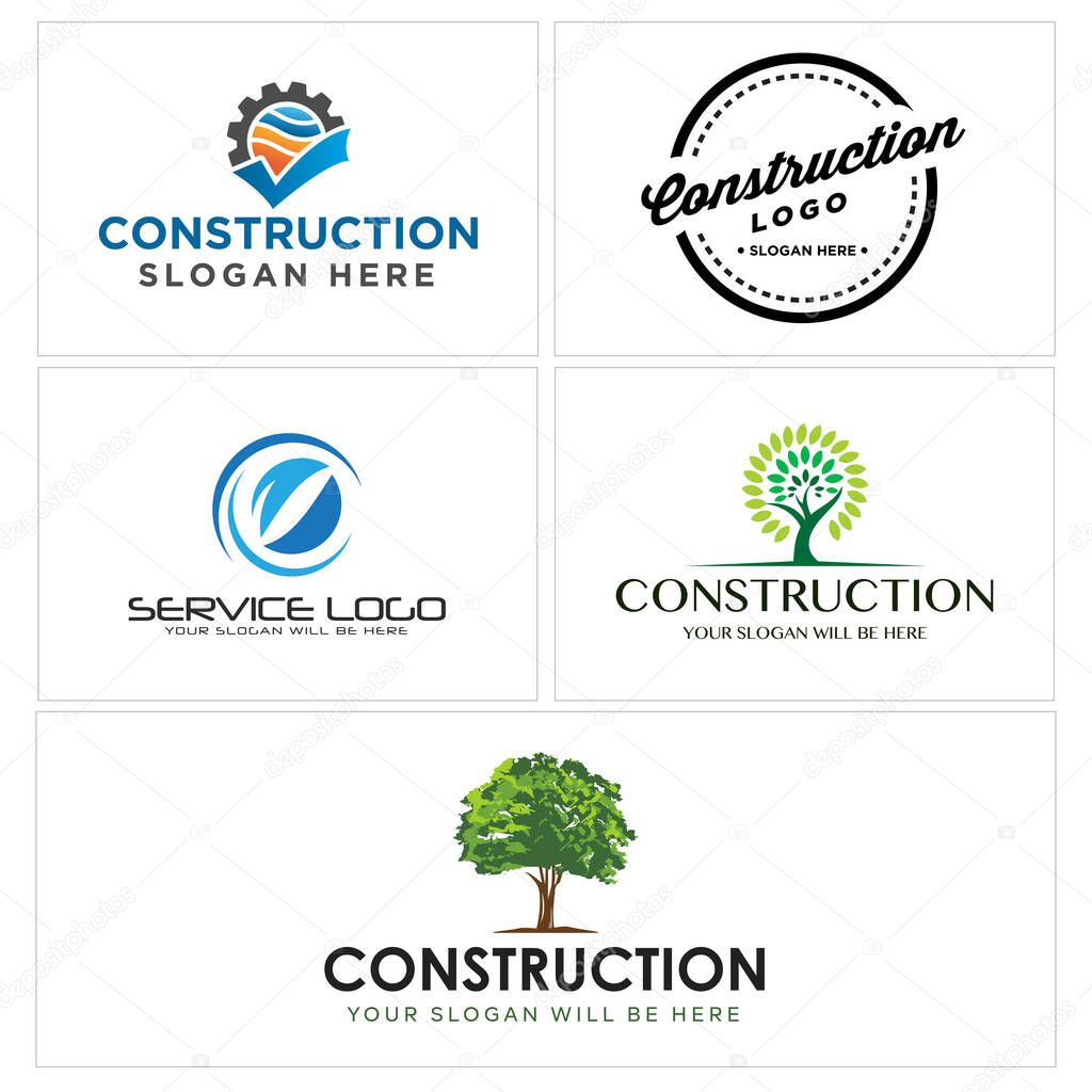 Construction logo design gear tree and leaf vector illustration suitable for provider team go green business nature organic healthy ecology