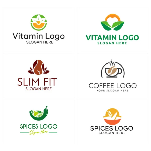 Vitamina folha saudável natureza café temperos logotipo design — Vetor de Stock